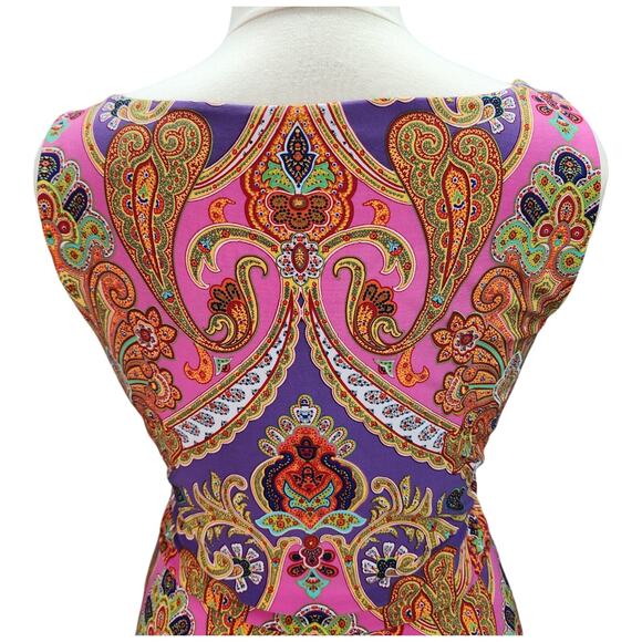 Lauren Ralph Lauren Dress Women’s Large Pink Purple Paisley Faux Wrap Stretch - Picture 5 of 16